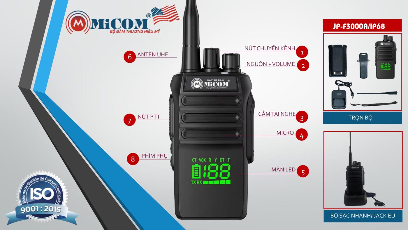 máy bộ đàm MiCOM JP-F3000-A tiêu chuẩn IP68 thương hiệu Mỹ